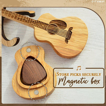 Cithway™ Unique Handmade Wooden Guitar Shape Picks Box